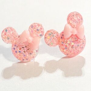 Pink Glitter Minnie Mouse Stud Earrings